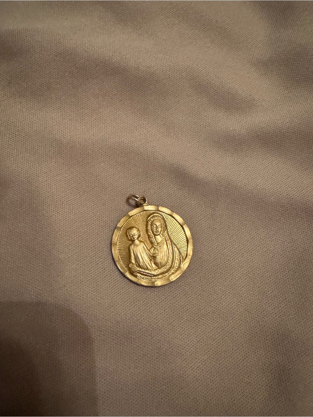 Vintage Gold-Tone Virgin Mary and Child Medallion Pendant
